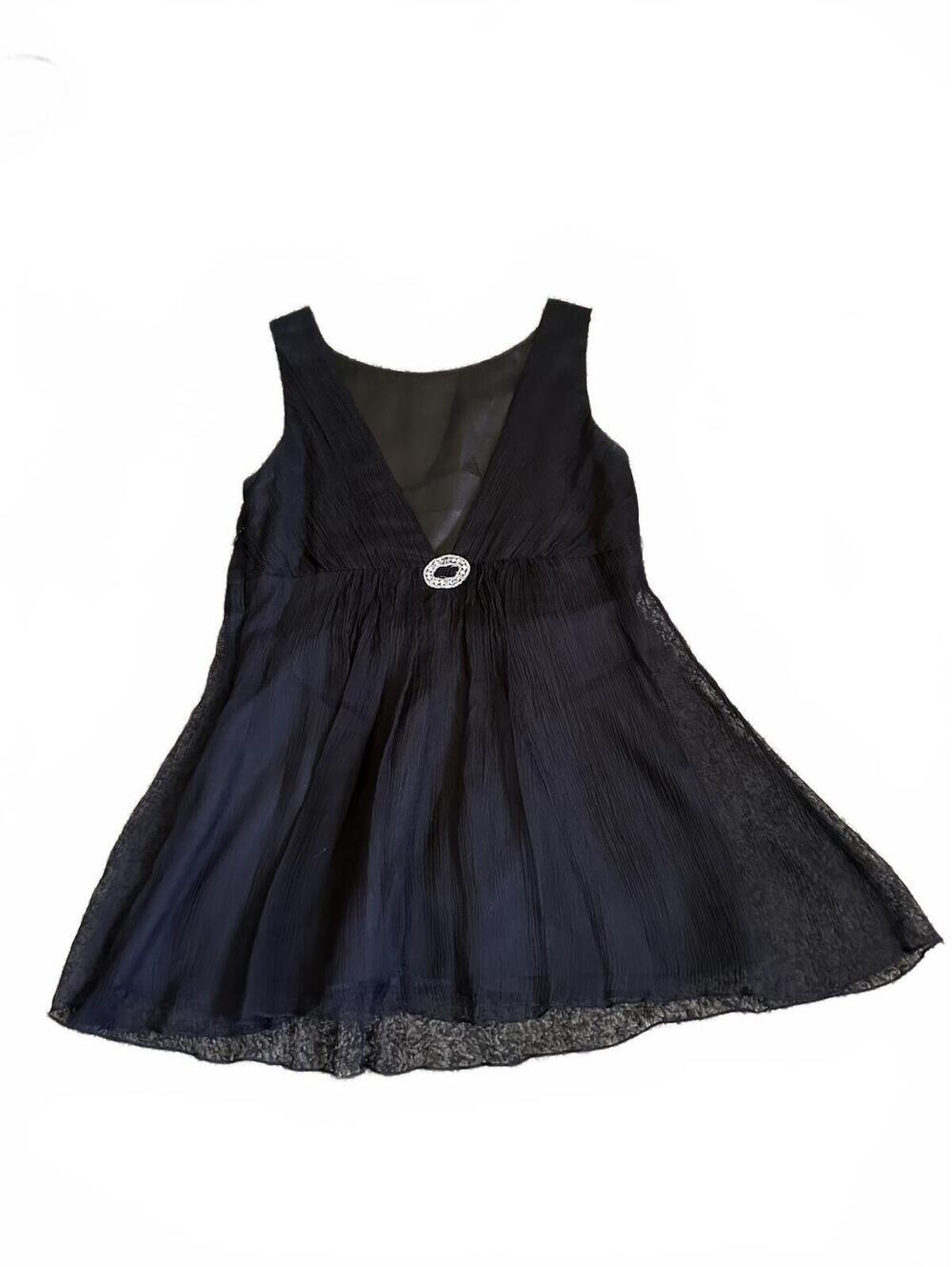 Black Sleeveless silk top with Rhinestones